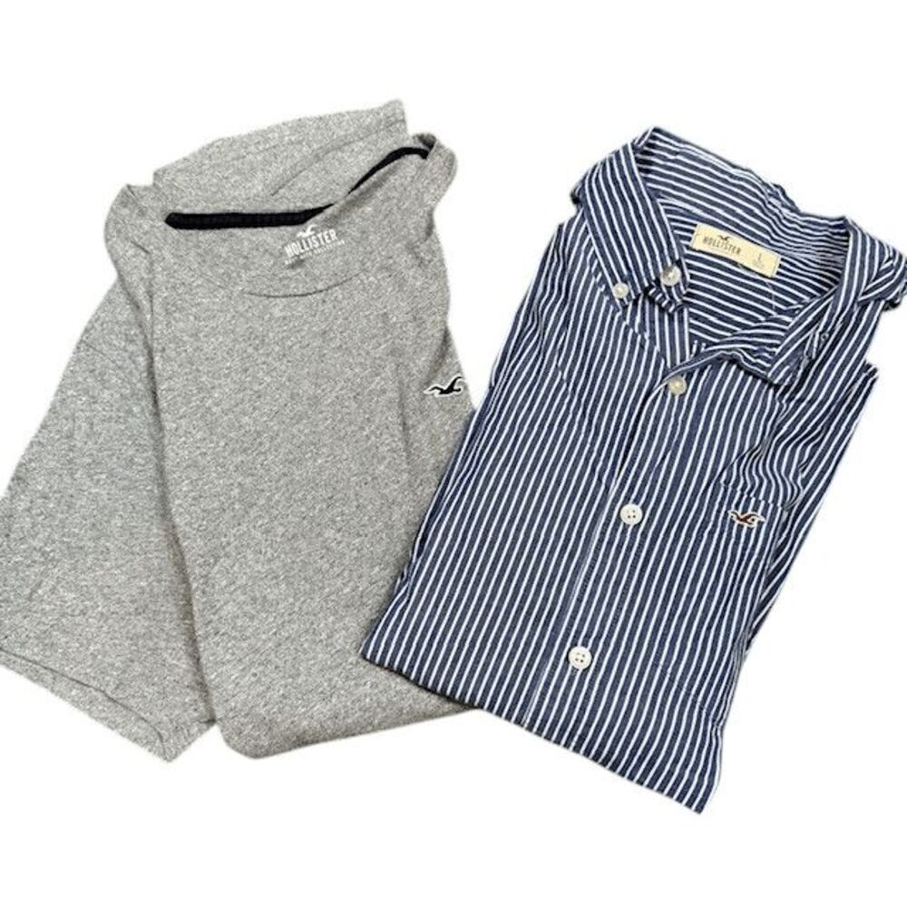 Hollister Men's Bundle Vintage Button Front Gray Short Sleeve Tee Size Large